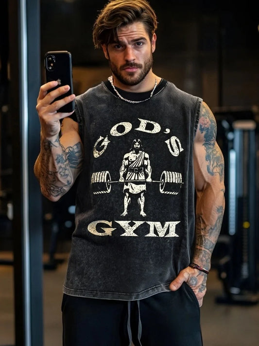 Débardeur délavé pour homme, idéal pour l'été, la course à pied, le fitness et l'entraînement. T-shirt respirant pour la salle de sport et les loisirs. Coupe oversize.